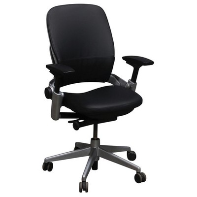 Steelcase Leap V2 Task Chair   Black Genuine Leather, Platinum Frame, Ergonomic