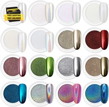 16Jars Chrome Nail Powder Magic White Pearl Kit Mirror Effect Silver Metallic Ho