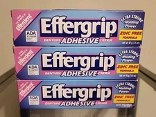 3 Effergrip Denture Adhesive Cream Extra Strong Zinc Free 1.5 Oz 