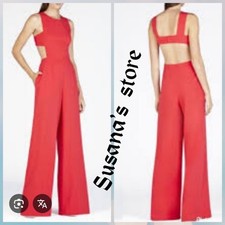 NWT BCBG MAXAZRIA SIZE 6 ROSSANA RED BERRY OPEN CUT-OUT BACK WIDE LEG JUMPSUIT