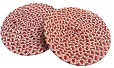 VTG HANDMADE WOOL BLEND BRAIDED WOVEN 14” ROUND MAT FARMHOUSE DECOR SET of 2