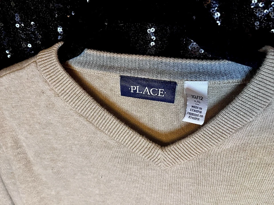 Детский место размер 14 (XL) мальчиков желтовато-коричневый длинным рукавом v-образным вырезом свитер с Ярлыками - Изображение 4 из 4