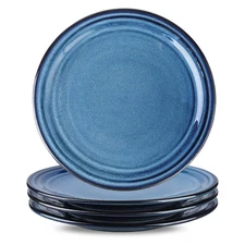 Ceramic Dinner Plates Set of 4, 10" Large Porcelain Pasta and Salad Plates, Blue