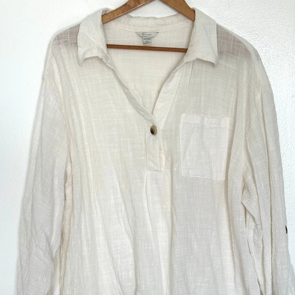 Túnica Cato para mujer talla 22/24W blanca algodón texturizado manga larga bolsillo Foto 3 de 4