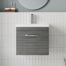 Nuie Athena Wall Hung 1-Drawer Vanity Unit Basin 1 Anthracite Woodgrain 500mm