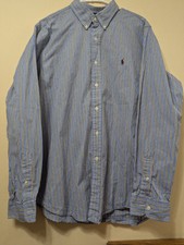 Ralph Lauren Shirt Blue Dress Shirt Mens XL Balanced Striped Classic Button Down