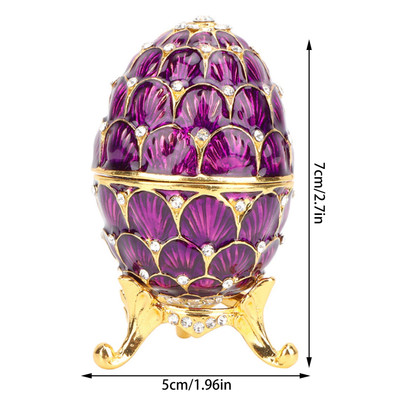 Hand-Painted Enamel Vintage Egg Jewelry Box - Faberge Style Trinket Organizer (Purple) - View #6