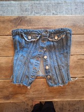 Zara Blue Denim Strapless Corset Top, Button Front Stretch 90s, Women s Sm