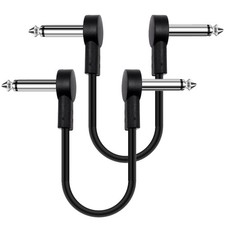 2 Pack 12 Inch Black Guitar Patch Cables - 1/4" TS Right Angle Flat Cable, No...