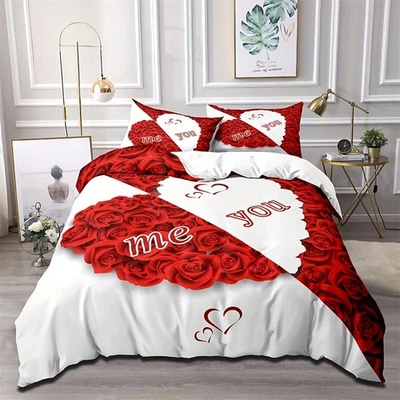 Liebe Rote Rose Bettwäsche Set 01.Anpassbar Bettbezug + Kissenbezüge 80x80 FN - Bild 1 von 2