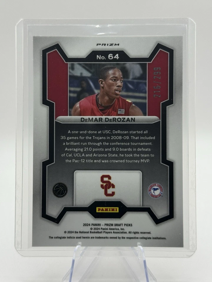 💥DeMAR DeROZAN 2024 Prizm DP RED PULSAR #216/299 SP! Troyanos USC Fight On! Foto 2 de 4