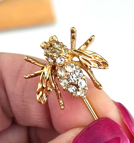 Vintage Panetta Bee Clear Rhinestone Gold Tone Stick Pin 2-5/8" - Image 3 of 4