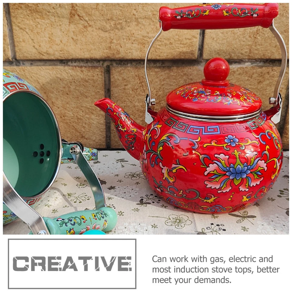  Thickened Enamel Kettle Office Ceramic Tea Stovetop Floral Teapot - Image 4 of 4