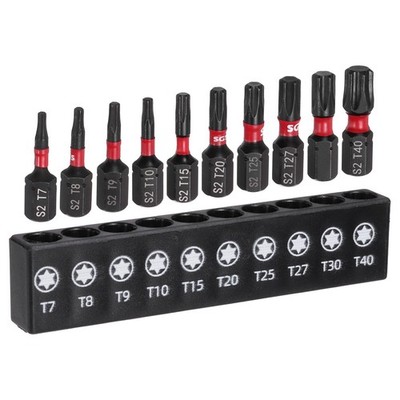 10 Pcs S2 Steel Torx Screwdriver Bit Set（T7/T8/T9/T10/T15/T20/T25/T27/T30/T40)