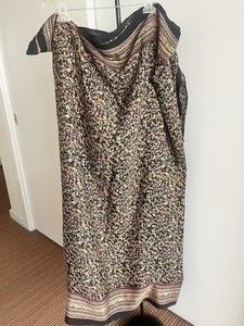 New 100% Silk Heavy Crepe Saree RITU KUMAR Style Black Pink Green Floral Paisley