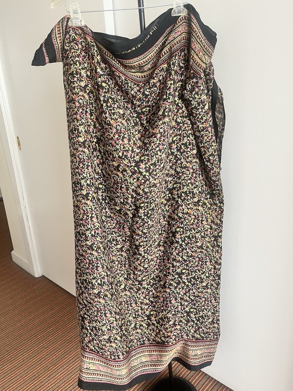 New 100% Silk Heavy Crepe Saree RITU KUMAR Style Black Pink Green Floral Paisley
