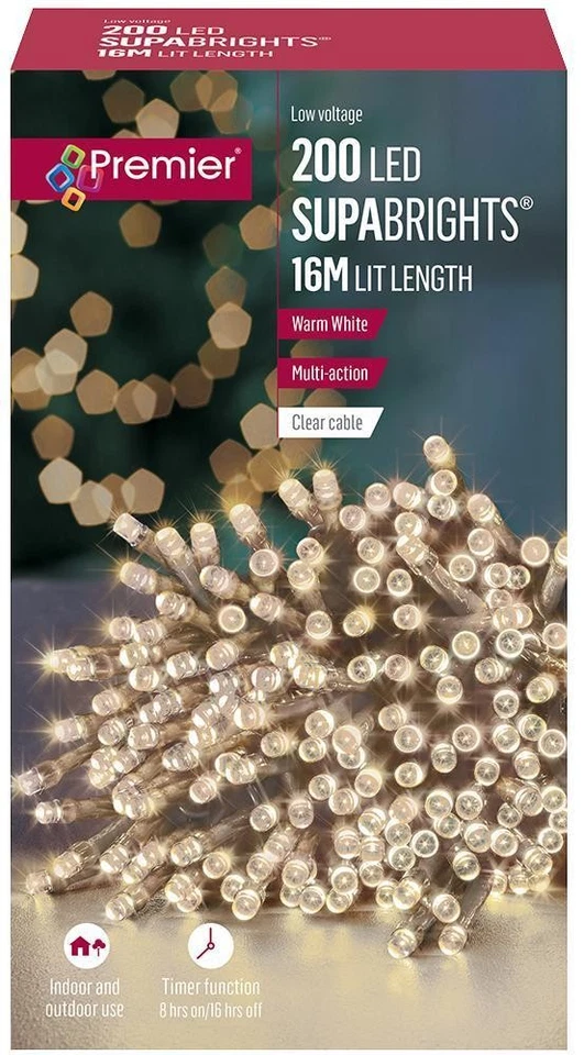 200 LED Blanco Cálido Navidad Fairy Luces & Temporizador 23.9m Verde Cable - Imagen 1 de 1