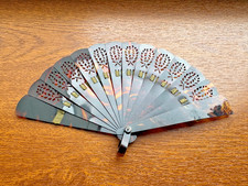 Vintage Faux Tortoiseshell Folding Hand Fan Pierced Design Collectable