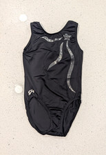 GK Elite Medium Gymnastics Dance leotard Mystique Black Silver SHOOTING STAR  