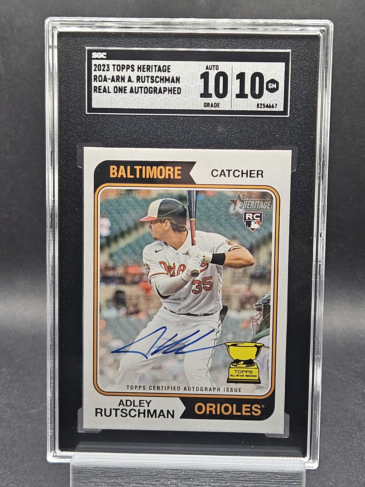 2023 Topps Heritage Adley Rutschman Real One Rookie On-Card Autograph SGC 10