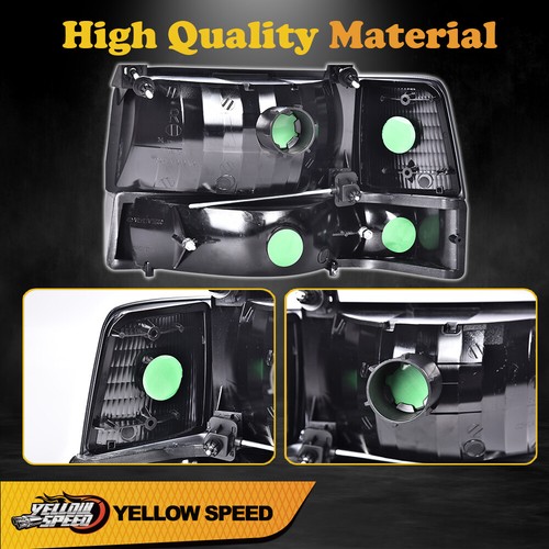 Headlights w/Corner Signal Bumper Lamps Fit For 92-96 Ford F150 F250 F350 Bronco - Picture 4 of 8