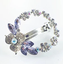 USA  BARRETTE Rhinestone Crystal Hair Clip Hairpin Elegant Flower Purple B13