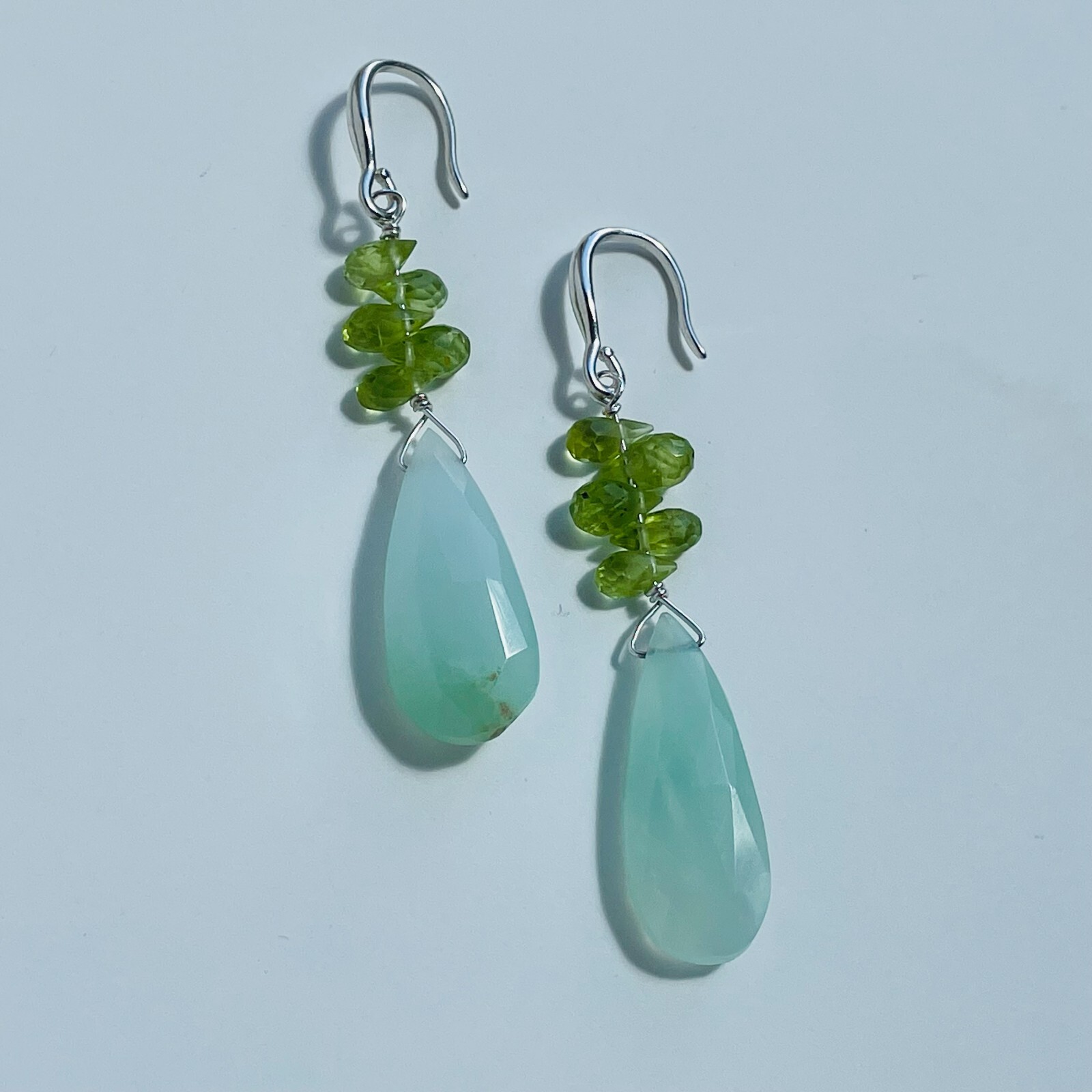 Boucles d'oreilles argent et chrysoprase verte fait main | Élégance artisanale #1596