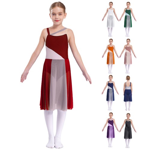 Kinder Mädchen Tanzbekleidung Lyrisch Kleid Leistung Rock Ärmellos Bodysuit DE - Bild 6 von 102