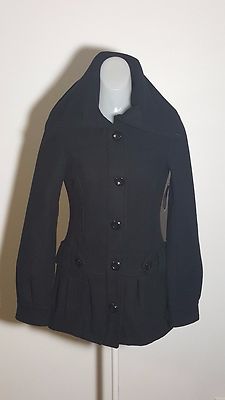 NEW Womens Divided by H&M Full Zipped 10-Button Black Outerwear Jacket Sz 2