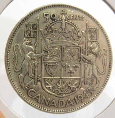 1943 Canadian Half Dollar 50 Cent 80% Silver Coin DIE BREAK