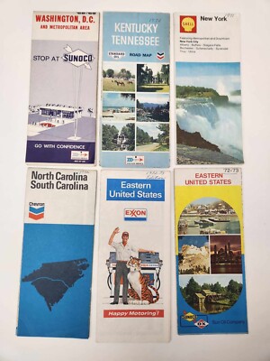 Vintage Gas Station State Maps Sunoco Chevron Shell Exxon New York, DC, NC, SC