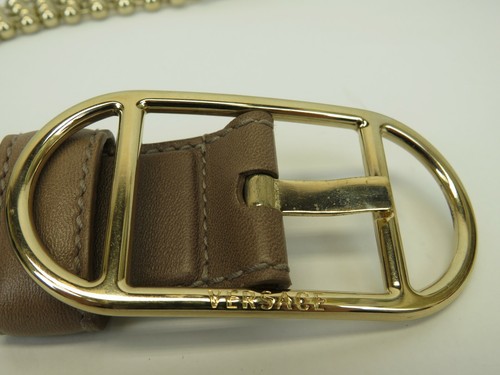 NWT VERSACE DCDB771-DNMT BEIGE LEATHER GOLD TONE CHAIN BUCKLE BELT 95 38 $1050 - Picture 3 of 12