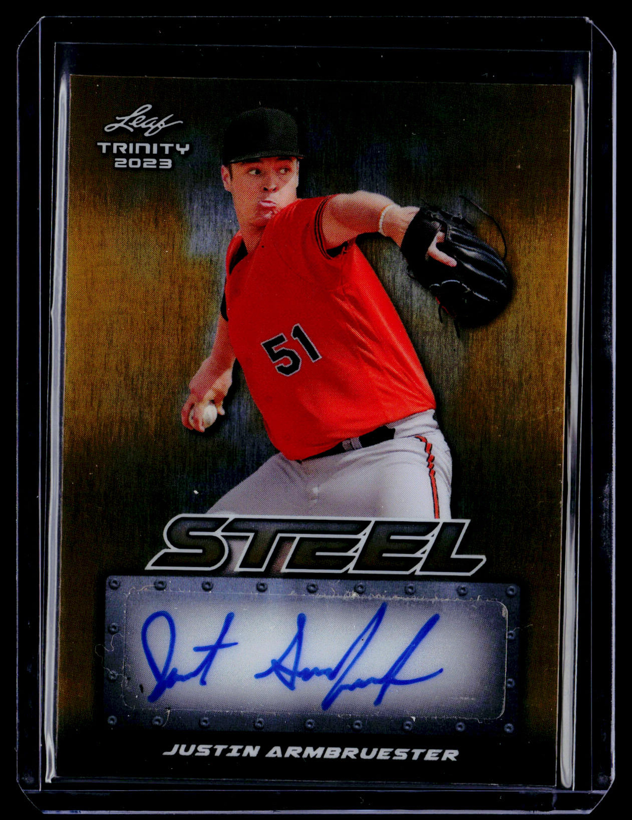 2023 Leaf Trinity #1/1 Gold Justin Armbruester Steel Auto