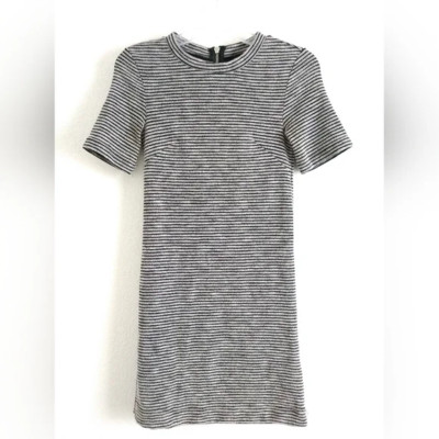 H & M Divided Dress Knit Stretch Shift Short Sleeve Black Gray Stripe Size 2