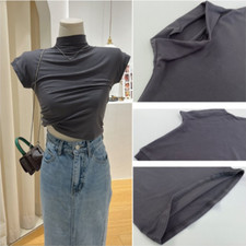 Lady Crop Top Short Sleeve Blouse Tee Bottoming Shirt Stretch Slim Clubwear Soft