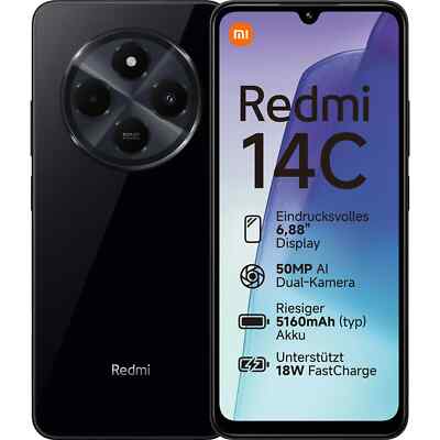 Xiaomi Redmi 14C | 128GB Handy 6,8 Zoll DualSIM Smartphone Midnight Black *NEU*