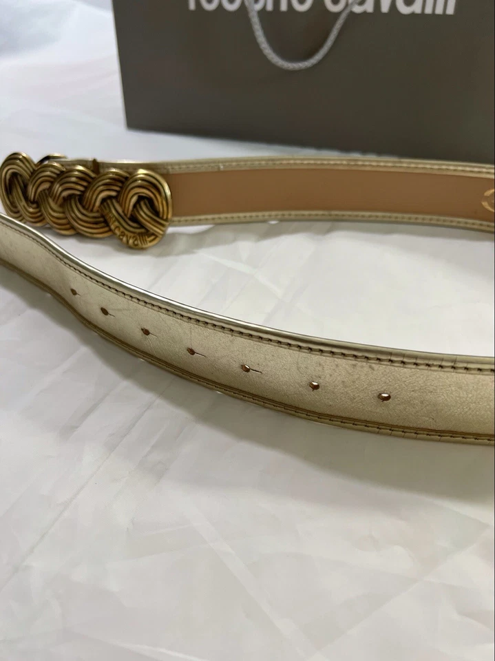 Auténtico cinturón para mujer Roberto Cavalli cuero dorado HECHO EN ITALIA R05FPB80709 Foto 4 de 4