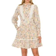 Mello Day Embroidered Dres Size Small Eyelet Lace Floral Long Sleeve Cottagecore