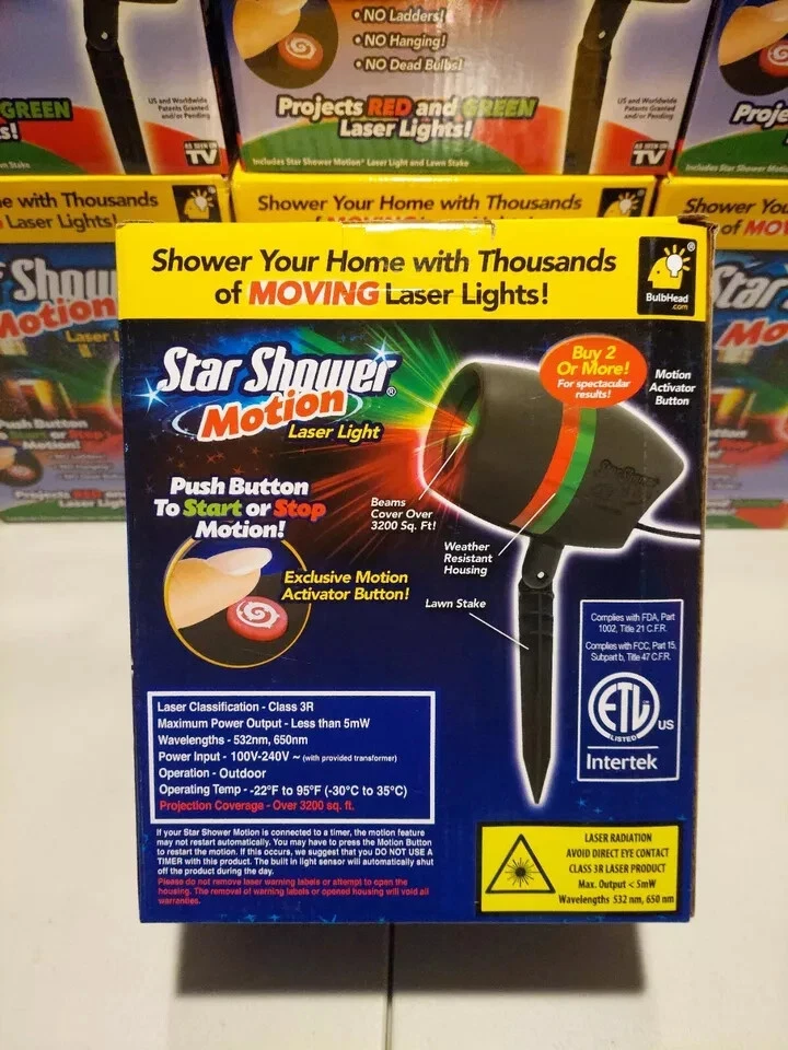 NEW STAR SHOWER MOTION LASER LIGHT SHOW PROJECTOR CHRISTMAS RED GREEN BulbHead - Image 2 of 4