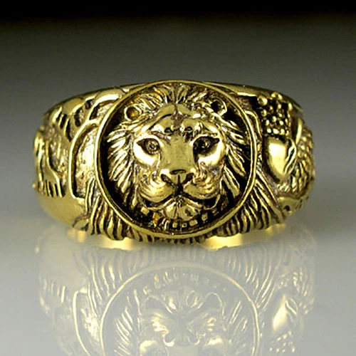 LION Brass Antique Gold Plated Men's Wedding Giraffes Eagle Lion Ring M57