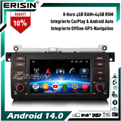 Android 14 8-Kern 64GB DAB+ Autoradio GPS Navi für BMW 3er M3 E46 MG ZT Rover 75