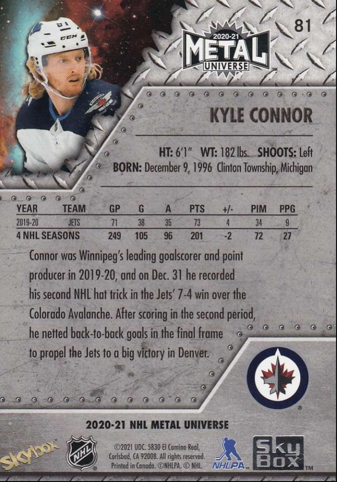 2020-21 Skybox Metal Universe Hockey Kyle Connor Winnipeg Jets #81 - Image 2 of 2