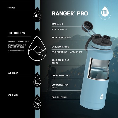 Stainless Steel Ranger Water Bottle 40 Fl Oz, Slate - Picture 6 of 11