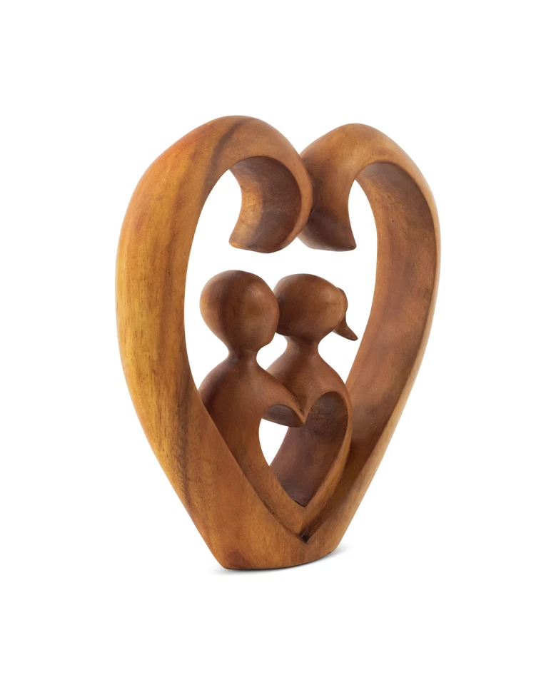 Estatua abstracta de madera tallada a mano de 8" "Corazón y alma" estatuilla escultura decoración Foto 3 de 4