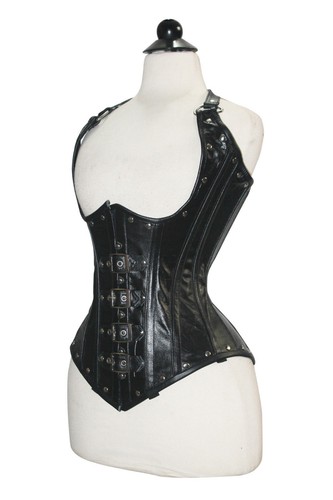Nuevo Espléndido Estilo Cupless-Steampunk-Formador de Cintura-Negro-Real100% Cuero Corsé - Imagen 3 de 6