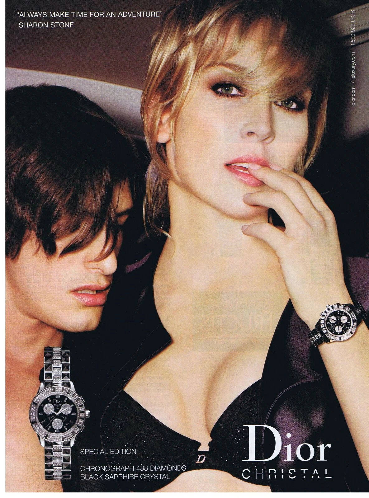 Montre DIOR Christal Chronographe 488 diamants 2007 Sharon Stone Print Publicité