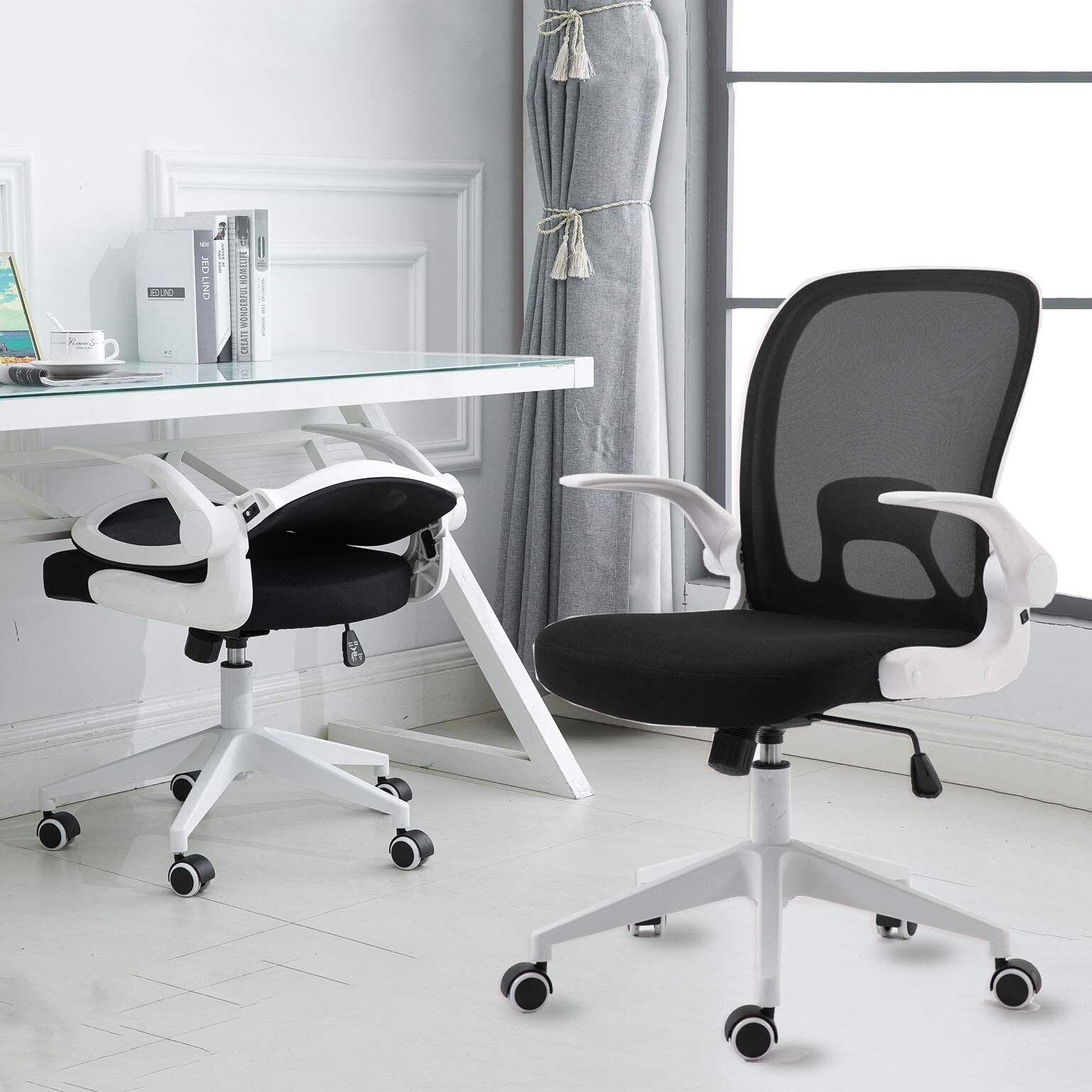 IPKIG Foldable Office Chair - Home Office Desk Chairs with Wheels and Flip-Up...
