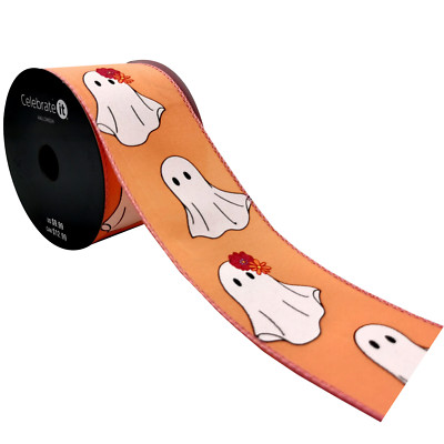 1 roll of Halloween Ghost Taffeta  Wired Edge Ribbon 2.5'' x 20ft
