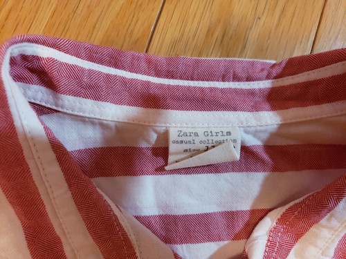 EUC girls lot of 2 ZARA plaid and striped shirts size 11-12 blue and pink - Picture 4 of 6