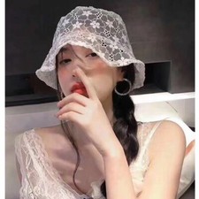 Lady Floral Bucket Hat Mesh Lace Fishing Bush Cap Summer Beach Sheer Sun Holiday
